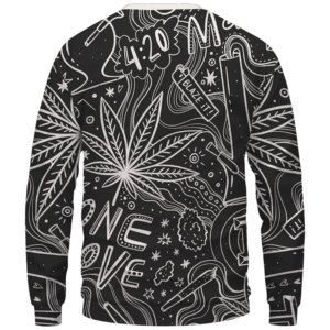 420 Blaze It One Love Marijuana Black And White Dope Crewneck Sweatshirt - Back Mockup