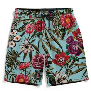 420 Floral Marijuana Bud Painting Design Men's Beach Shorts