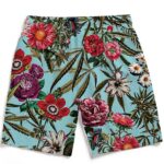 420 Floral Marijuana Bud Painting Design Men's Beach Shorts