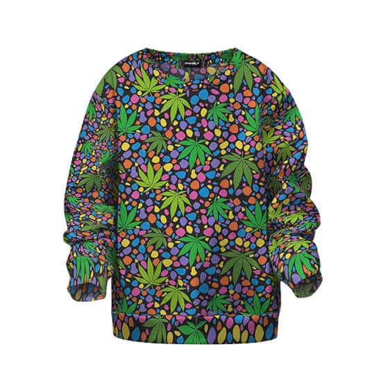 420 Ganja Leaf Colorful Mosaic Artwork Cool Kids Sweatshirt