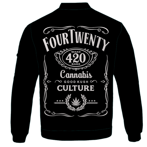 420 Wake And Bake Cannabis Kush Dope Cool Black Bomber Jacket - BACK