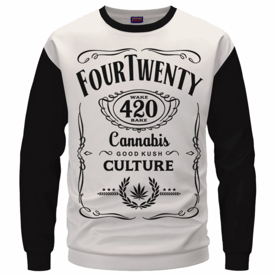 420 Wake And Bake Cannabis Kush Dope Cool White Crewneck Sweater - Front Mockup