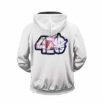 420 Weed Cannabis Galaxy Themed Logo White Zip Up Hoodie