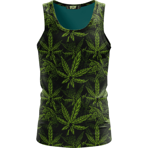 420 Weed Hemp Marijuana Pattern Awesome Dark Green Dope Tank Top