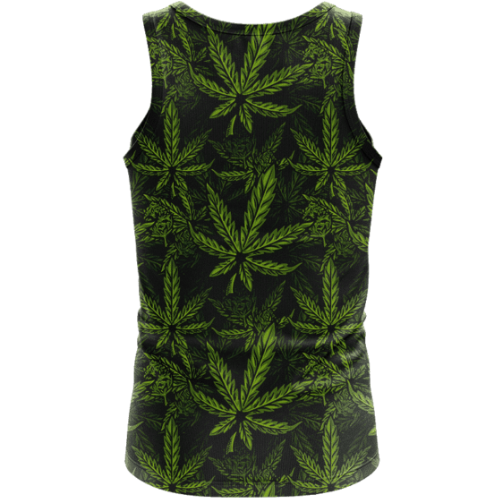420 Weed Hemp Marijuana Pattern Awesome Dark Green Dope Tank Top - back