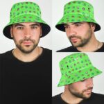 420 Weed Joint & Bong Logo Pattern Green Bucket Hat