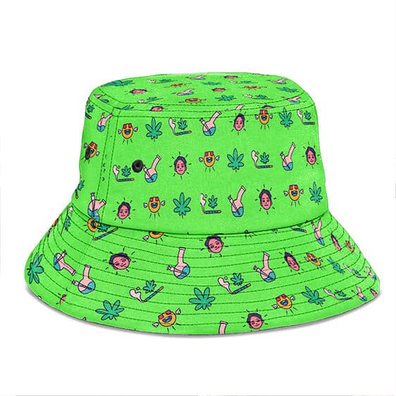 420 Weed Joint & Bong Logo Pattern Green Bucket Hat