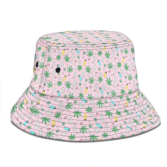 Adorable Weed Joint & Lighter Cartoon Art Pattern Bucket Hat