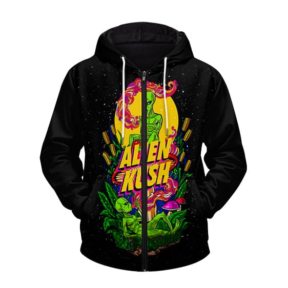 Alien Kush Indica Hybrid Marijuana Art Cool Zipper Hoodie