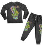 Alien On A Bong Minimalist Marijuana Black Pyjamas Set