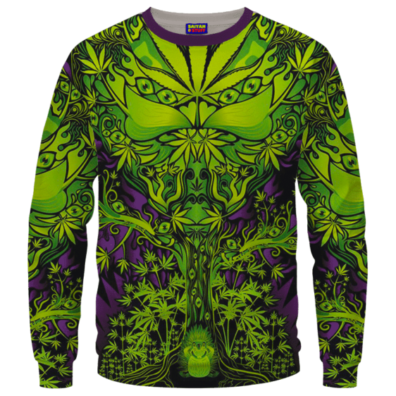 All Over Marijuana Trippy Dope Art Design 420 Weed Crewneck Sweater