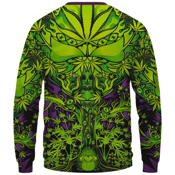 All Over Marijuana Trippy Dope Art Design 420 Weed Crewneck Sweater Back