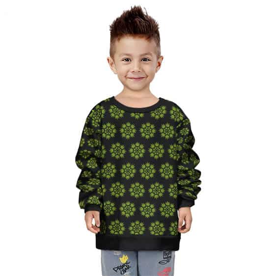 Amazing Circle Of Weed Pattern Black Kids Pullover Sweatshirt