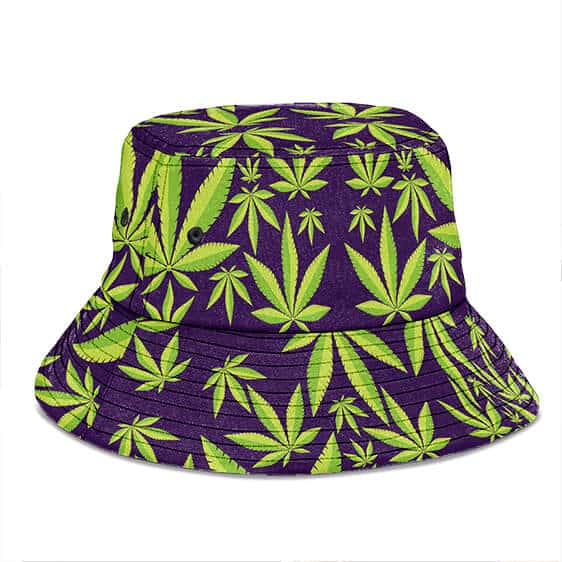 Awesome 420 Marijuana Leaf Pattern Purple Bucket Hat