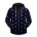 Awesome 420 Weed Leaves Pattern Navy Blue Zipper Hoodie