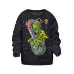Awesome Alien Cartoon Riding a Bong Black Kids Sweater