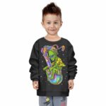 Awesome Alien Cartoon Riding a Bong Black Kids Sweater
