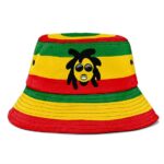 Awesome Doobie Man Emoji Rastafarian Colors Bucket Hat