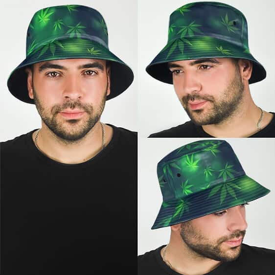 Awesome Marijuana Weed Leaf Pattern Green Bucket Hat
