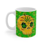 Badass Golden Skull Weed Pattern Artwork Ceramic Coffee Mug