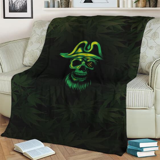 Badass Pirate Skull Marijuana Artwork Fleece Blanket