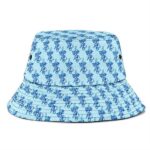Badass Skeleton Hitting A Bong Pattern Light Blue Bucket Hat