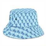 Badass Skeleton Hitting A Bong Pattern Light Blue Bucket Hat