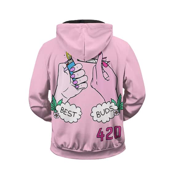 Best Buds Cute Pink 420 Weed Kush Art Zip Up Hoodie Jacket