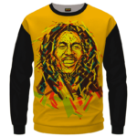 Bob Marley Artistic Painting Orange Black Crewneck Sweater