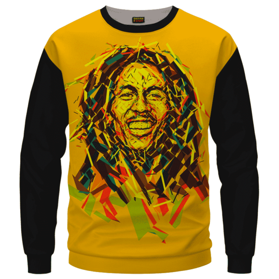 Bob Marley Artistic Painting Orange Black Crewneck Sweater