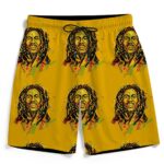 Bob Marley Artistic Painting Orange Men's Beach Shorts