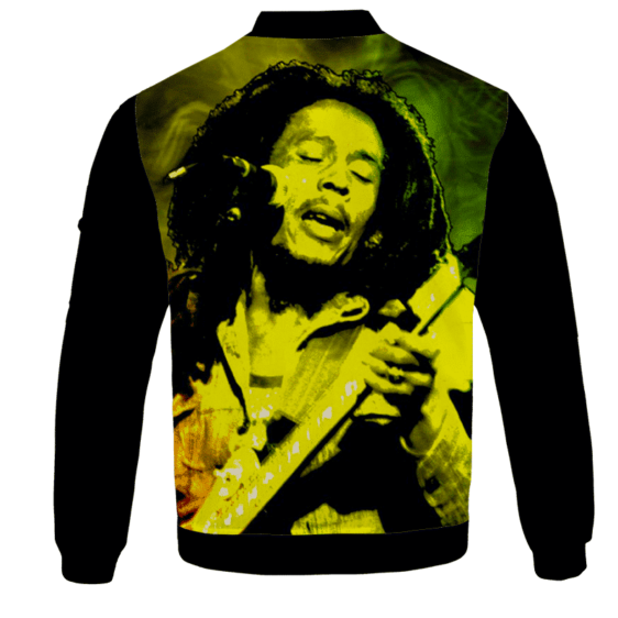 Bob Marley Singing Reggae Stoner Legend Awesome Bomber Jacket - back