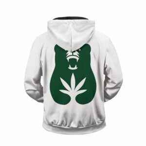 Cannabear Cannabis 420 White Green Minimalist Zip Up Hoodie