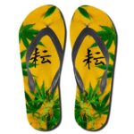 Cannabis Japanese Character Symbol Yellow Weed Flip Flops