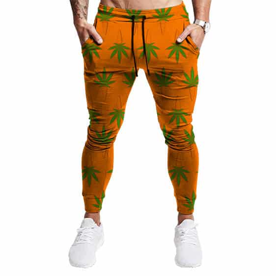 Cannabis Leaf Carrot Strain Pattern Cool Orange Sweatpants