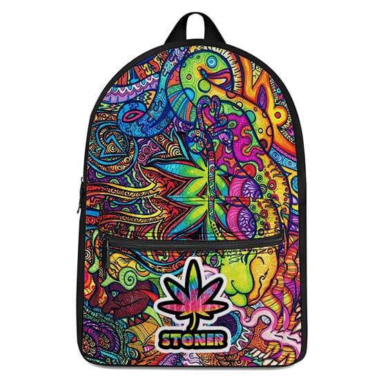 Cannabis Trippy Multicolor Abstract Art 420 Backpack Bag
