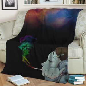 Chill Woman Smoking Weed Galaxy Art 420 Throw Blanket