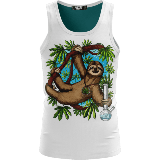 Chilling Out Stoner Sloth Holding Bong 420 White Tank Top