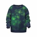 Classic 420 Marijuana Leaf Pattern Navy Blue Kids Sweater
