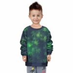 Classic 420 Marijuana Leaf Pattern Navy Blue Kids Sweater