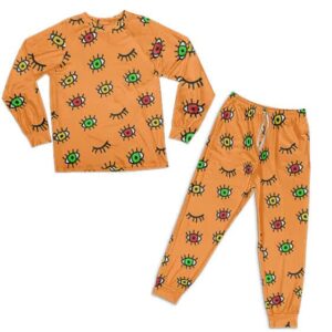 Classic Trippy Eyes Pattern Orange Cannabis Pyjamas Set