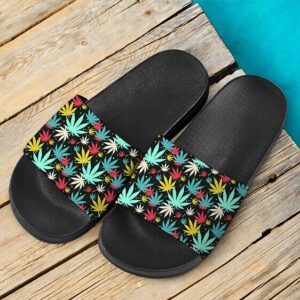Colorful Weed Pattern Art Splash 420 Marijuana Slide Slippers