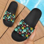 Colorful Weed Pattern Art Splash 420 Marijuana Slide Slippers