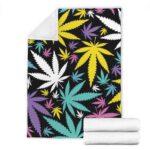 Colorful Marijuana Leaves Pattern Art Fleece Blanket