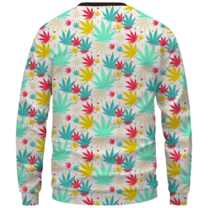 Colorful Marijuana Weed Hemp Print Pattern Crewnefck Sweatshirt - Back Mockup