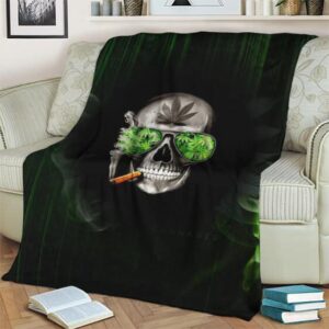 Cool Hipster Skull Smoking Cannabis Joint Throw Blanket