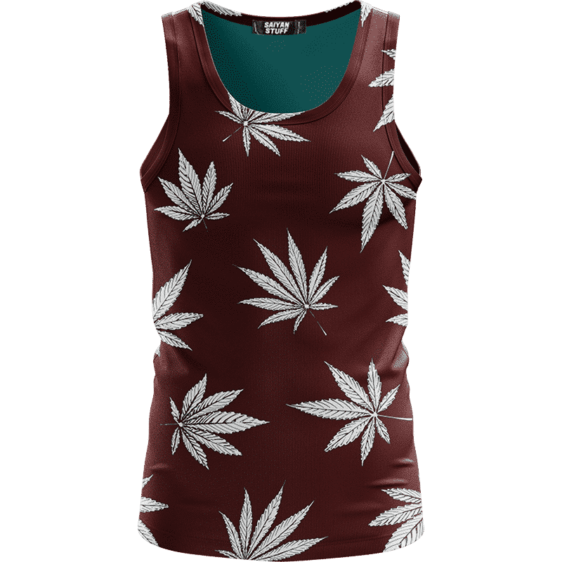 ﻿Cool Marijuana Leaves On Print Dark Red Awesome Tank Top