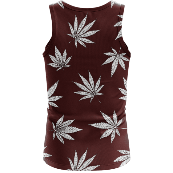 ﻿Cool Marijuana Leaves On Print Dark Red Awesome Tank Top - Back