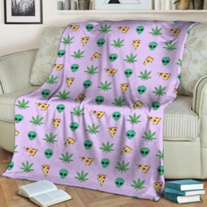 Cool Pizza Alien & Weed Pattern Art 420 Throw Blanket