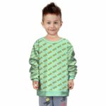 Cute 420 Cannabis Pattern Teal Green Kids Pullover Sweater